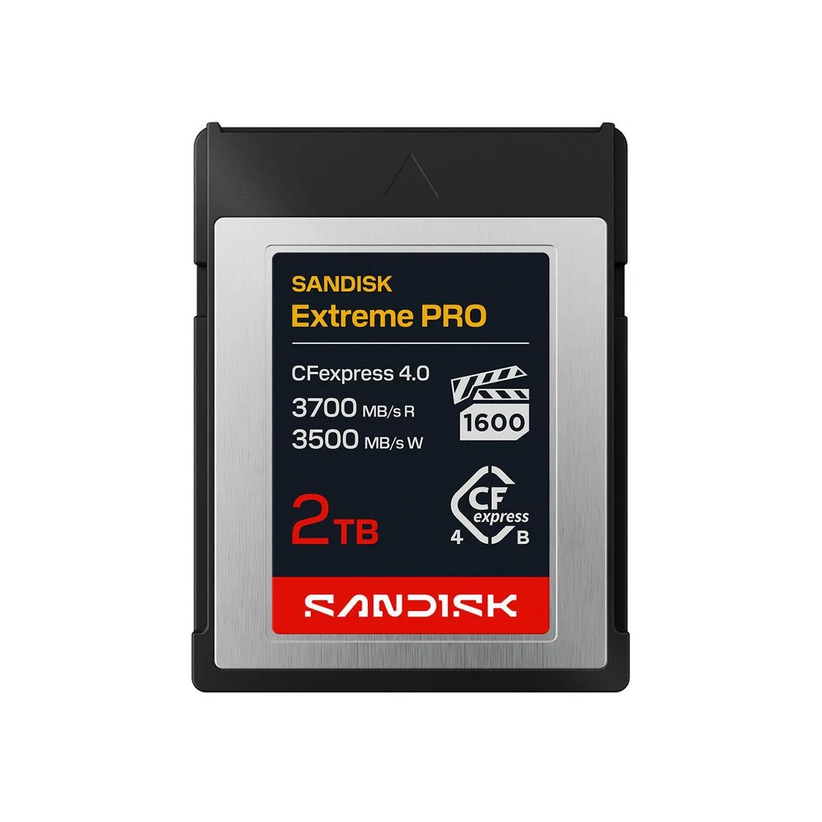 Rectangular CFexpress Type B card, dark matte finish, SanDisk Extreme PRO branding