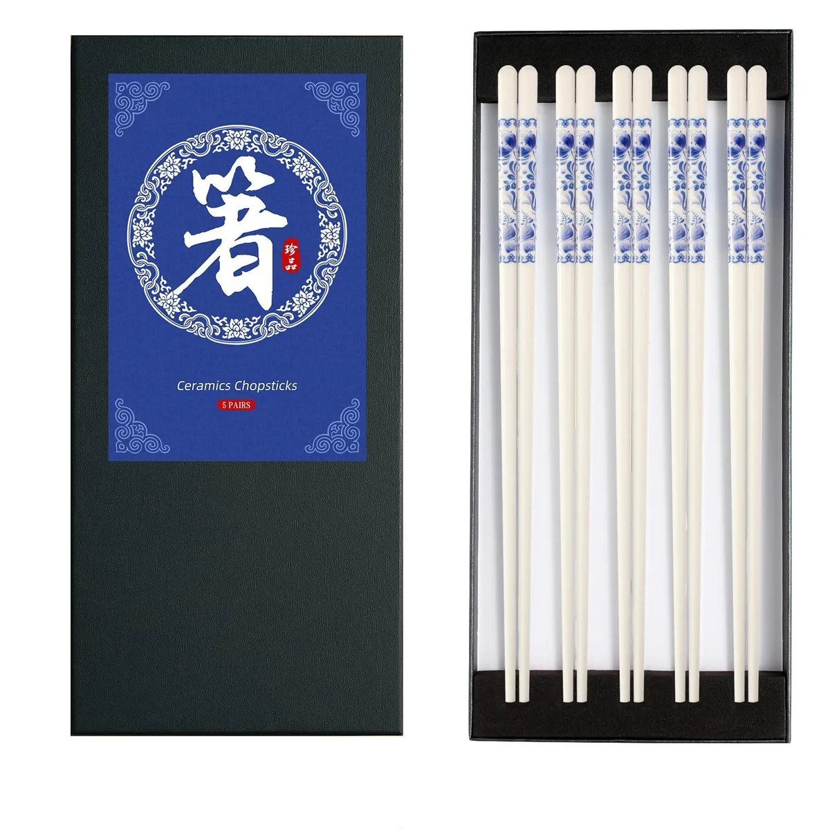  OXO kuaizi Cutlery Set 5 Pairs Porcelain Chopsticks 24.5cm Black — product photo