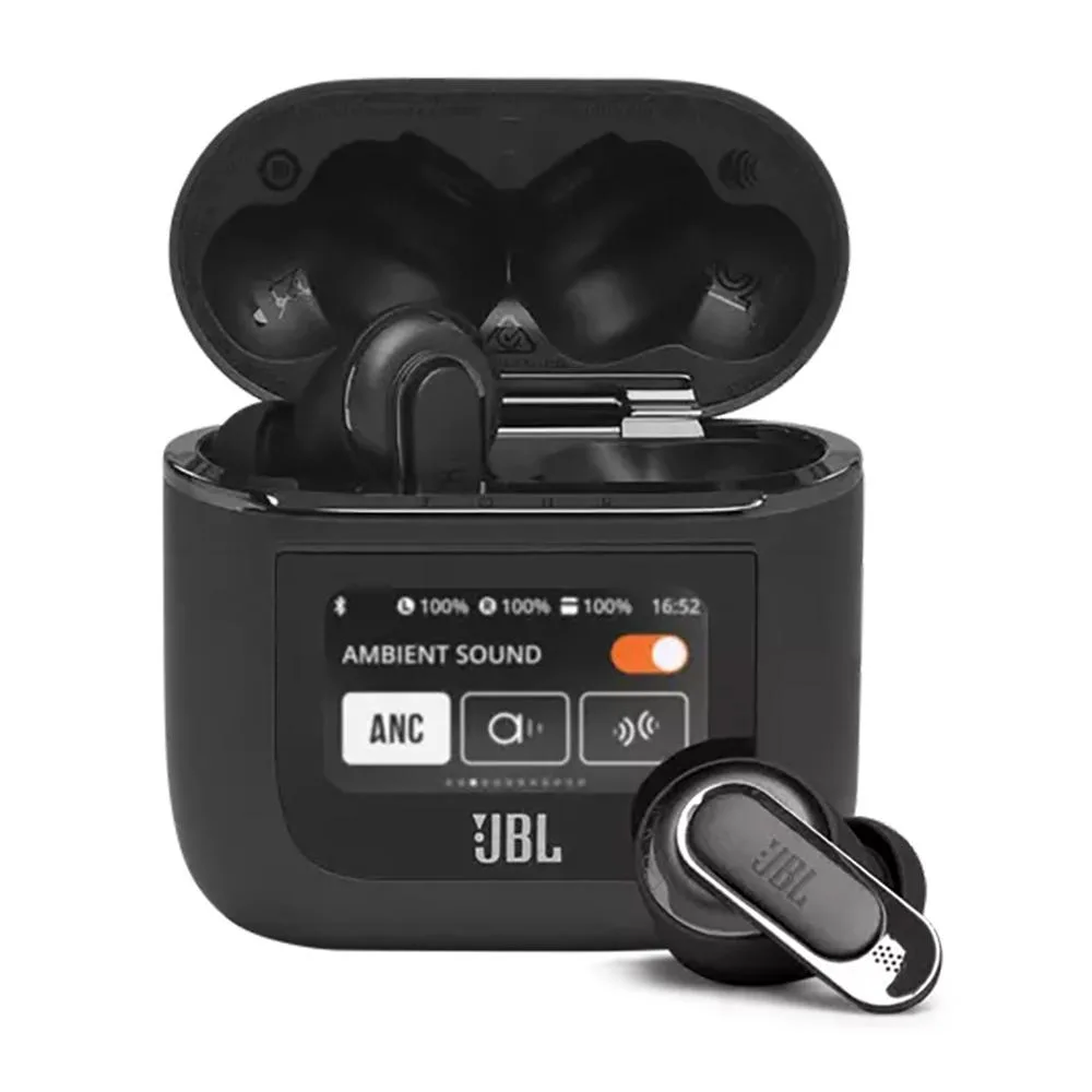 JBL JBL JBLTOURPRO2BLKAM Tour Pro 2 earbuds with smart case, 40 h, 1.45 in display — product photo