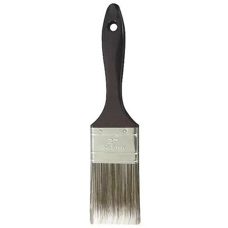 Two-inch flat sash brush with purple polyester bristles and transparent plastic handle