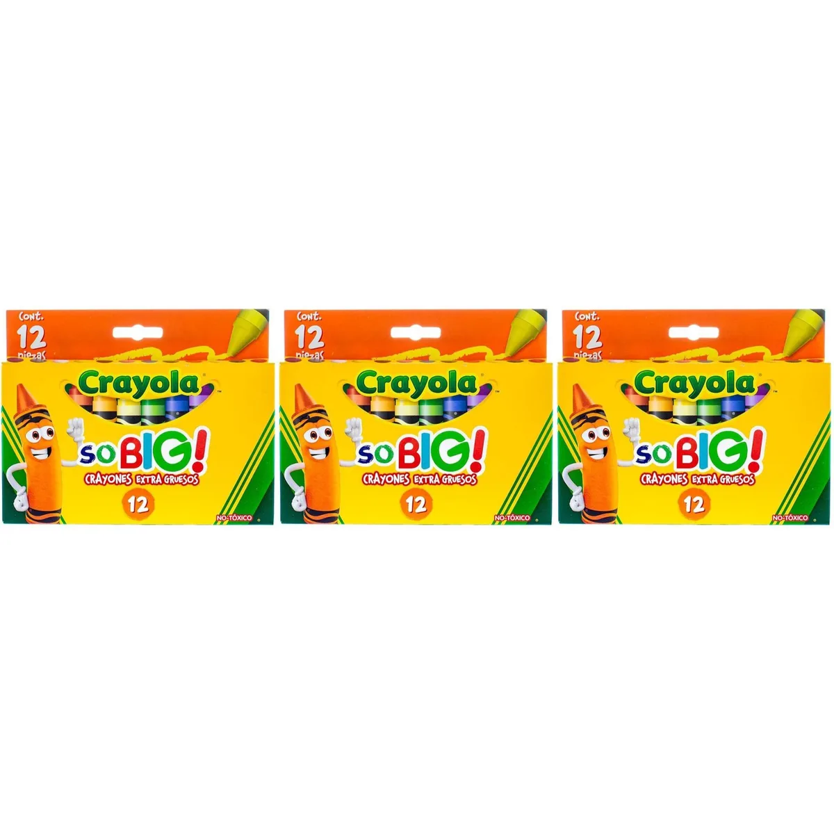 Three thick crayons in a clear pack, bright multi colours, extra jumbo size