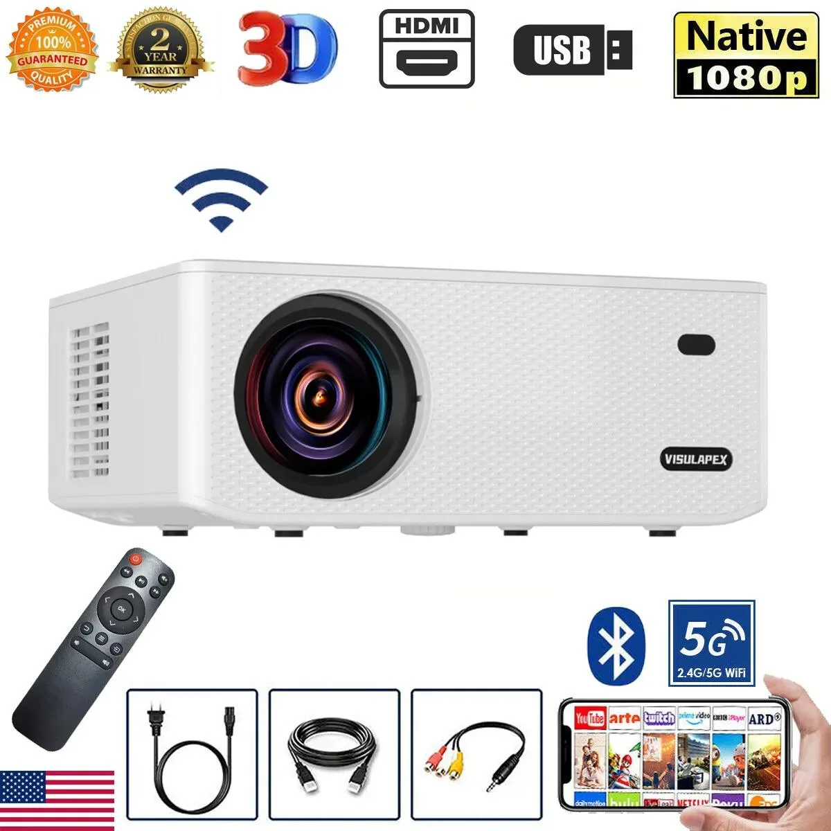 NShi NShi 60000LMS 1080P 5G WiFi Bluetooth business projector — product photo