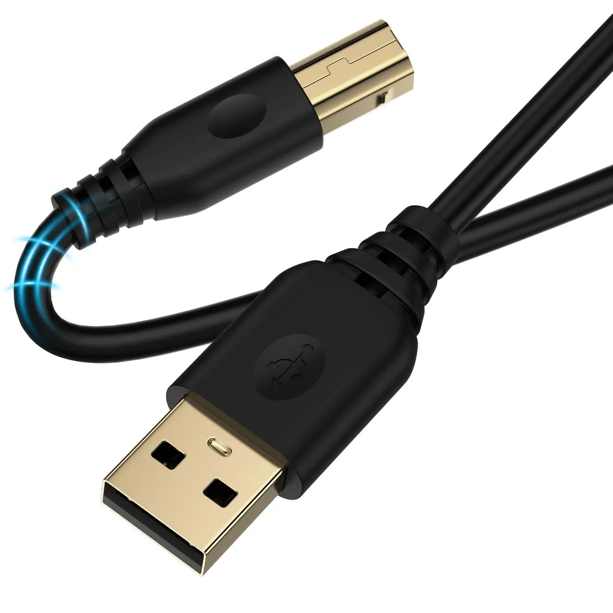 Black USB 2.0 A to B printer cable 10ft male-to-male connectors