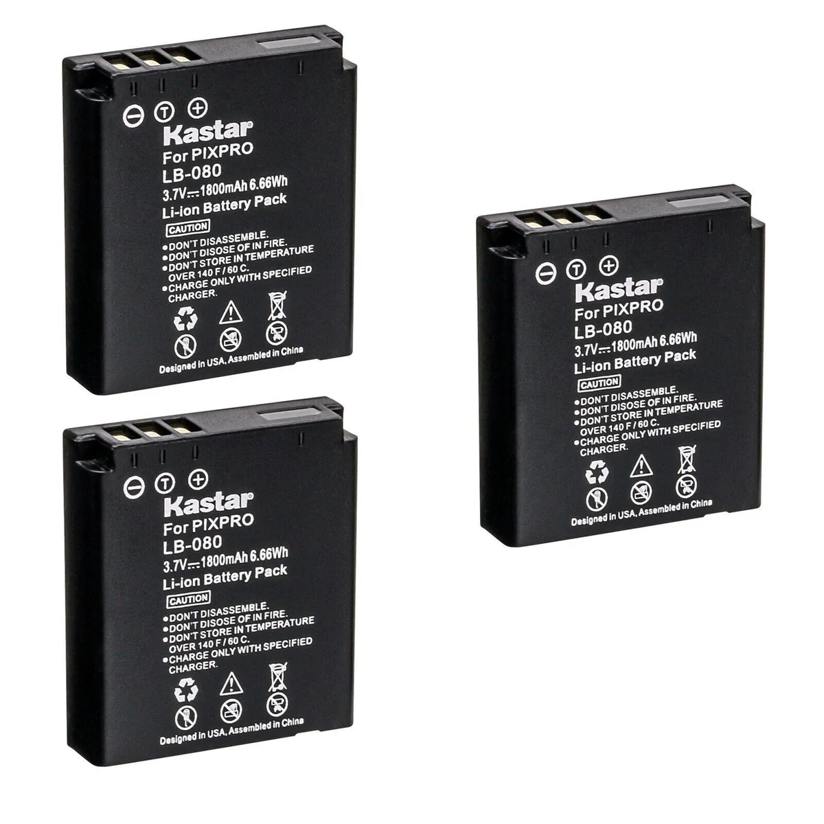 Kastar Kastar LB-080 3-Pack Li-Ion Camera Battery 1800mAh 3.7V — product photo