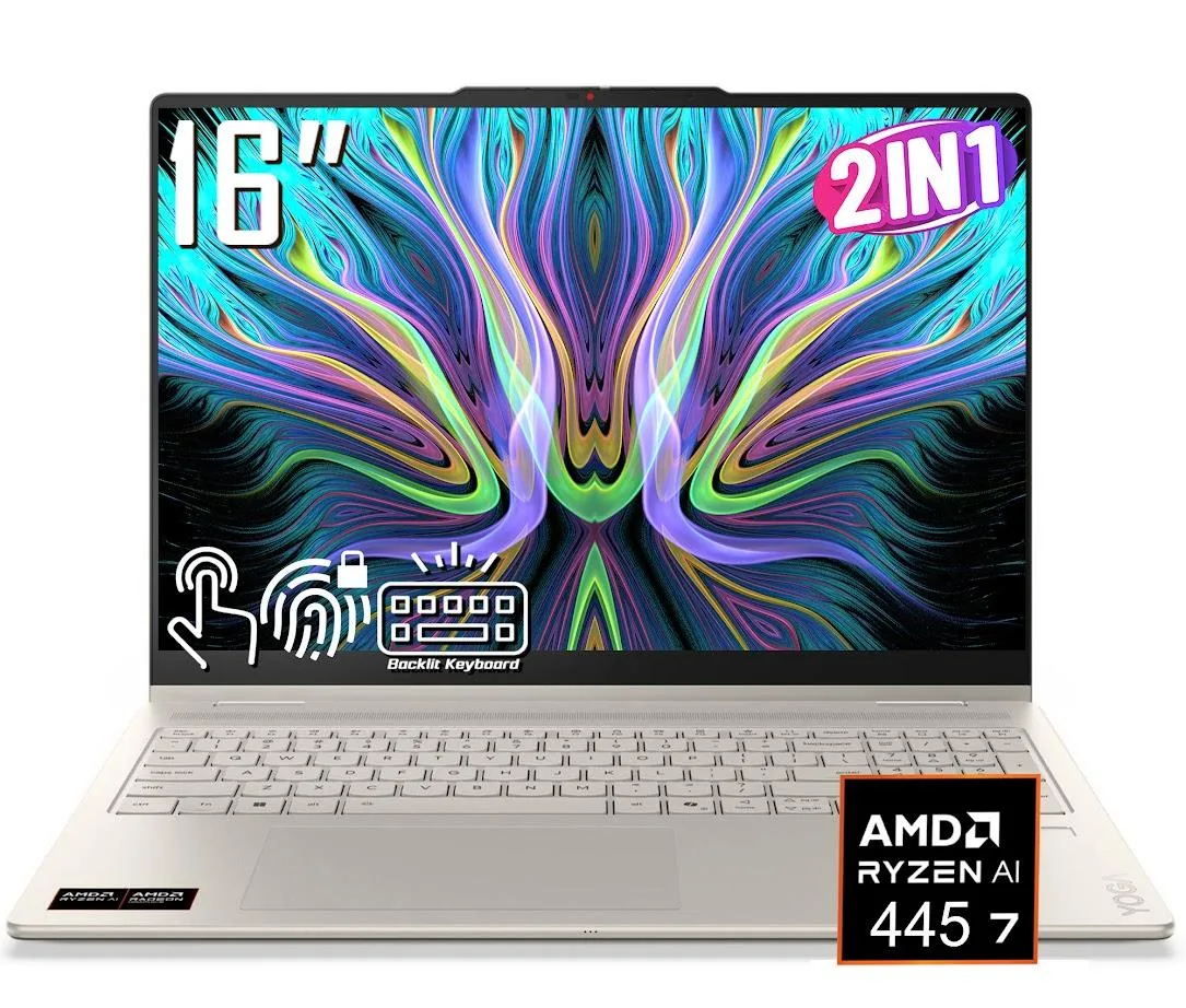 Lenovo Lenovo Yoga 7 2-in-1 16" 2K 300 Nits Touch AMD Ryzen AI 7 445 16GB LPDDR5X 512GB Seashell — product photo