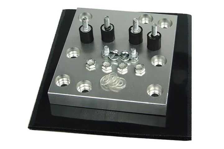 Chrome anodised aluminium pump mounting socket, 90 x 80 x 12mm