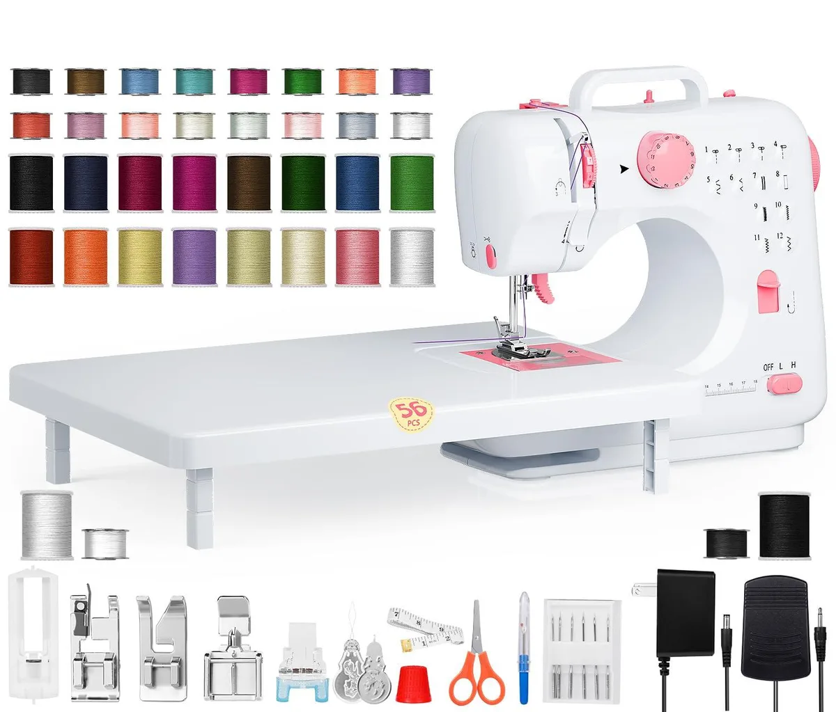  Zeuboary 505 sewing machine pink 12 stitch 32 thread kit 10.6x4.5x9.3 in 5.65 lb — product photo