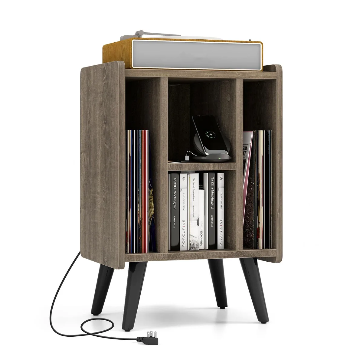 SlickBlue SlickBlue Vinyl Record Storage Turntable Stand Grey Oak 17" x 13.5" x 27 — product photo