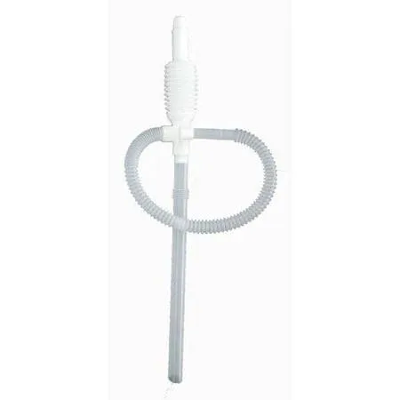 White polyethylene hand siphon pump with clear discharge hose