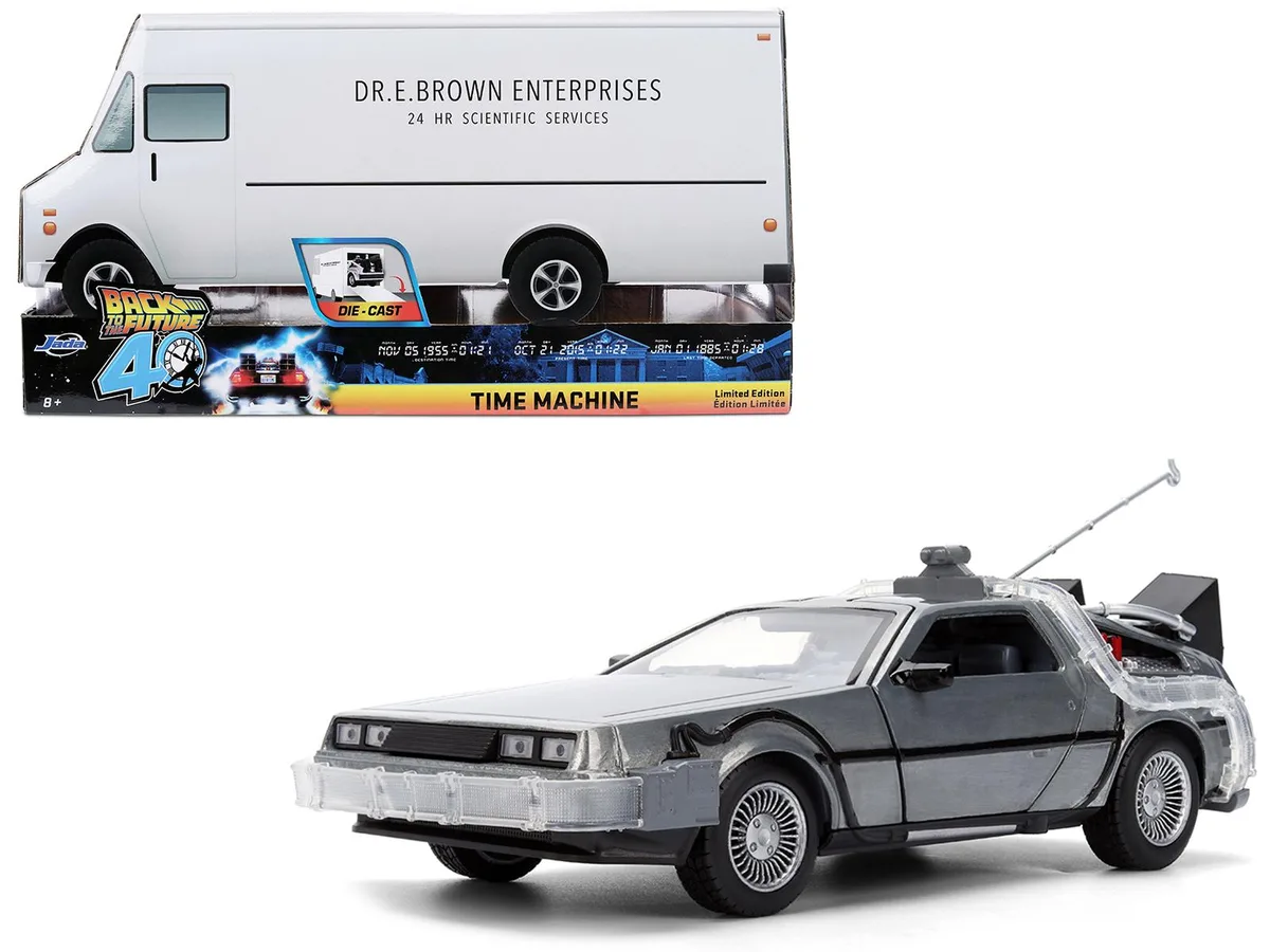 Jada Jada 36849 1/24 DeLorean Time Machine Brushed Metal Diecast Hobby Collectible — product photo
