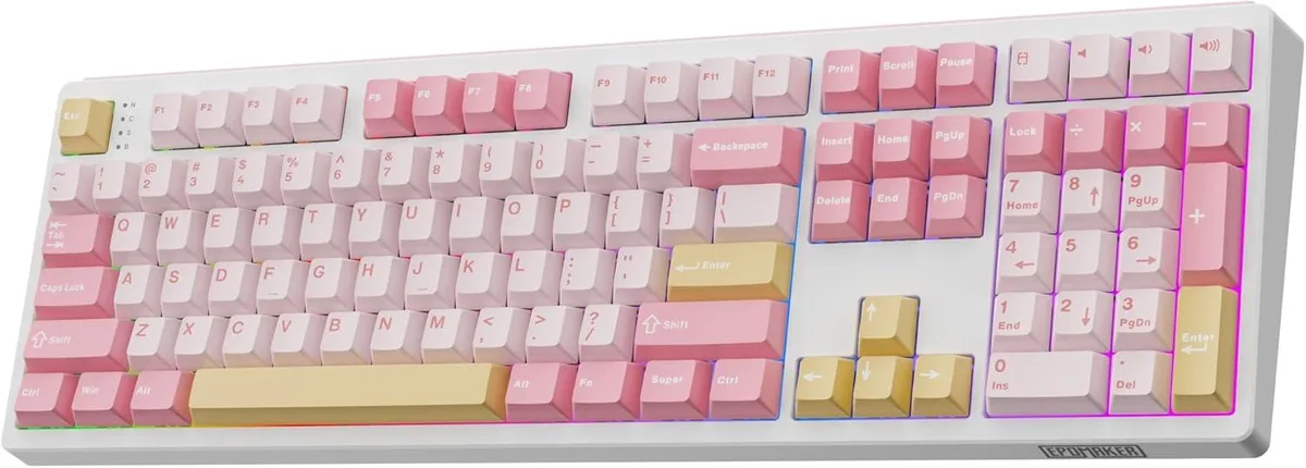 TUKO TUKO TH108 Full-Size Mechanical Gaming Keyboard 108 Keys 8000mAh Battery Pink Creamy Jade — product photo
