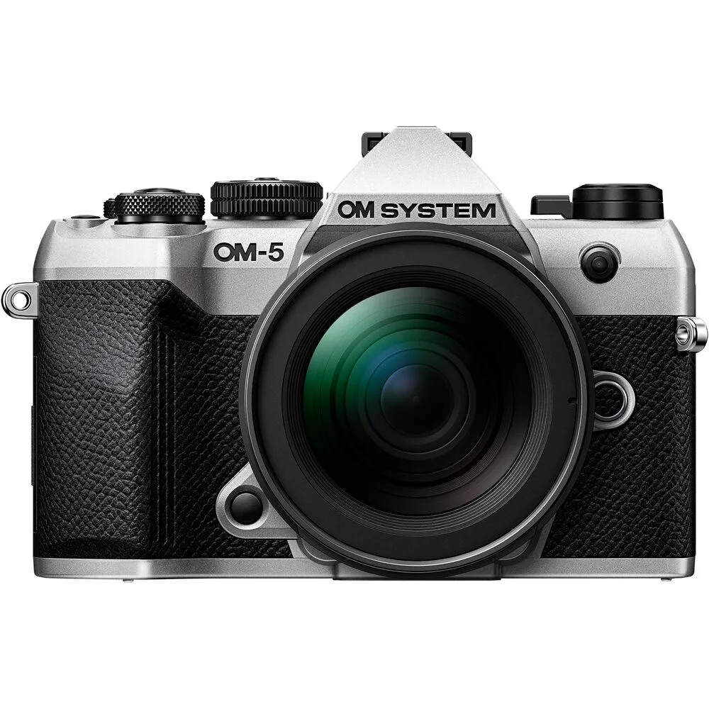 Olympus America Inc. Olympus America Inc. OM SYSTEM OM-5 Mark II compact mirrorless camera Silver 12-45mm f/4 PRO Lens V210071SU000 — product photo