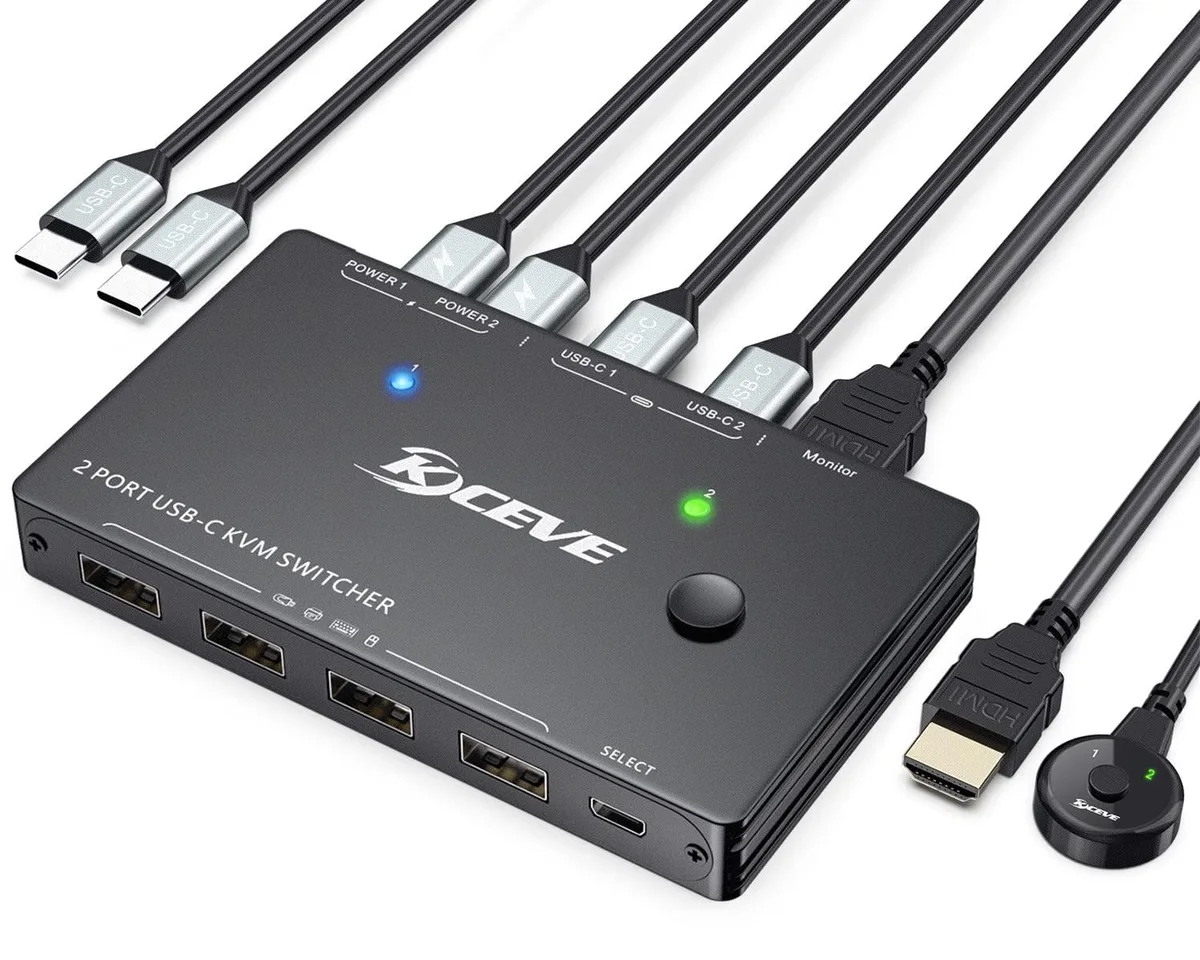 FOCUSTEC FOCUSTEC USB-C KVM Switch 4K 60Hz 2 Port Thunderbolt 3 PD 100W — product photo