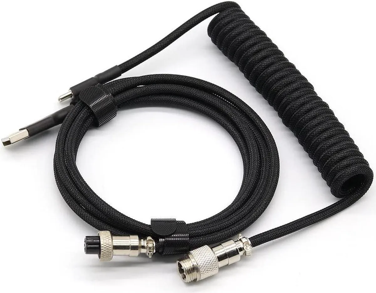 Vszerda Vszerda Coiled USB Cable, Braided PET Mesh, Metal Aviator Connector, 3 m / 9.8 ft, Black — product photo