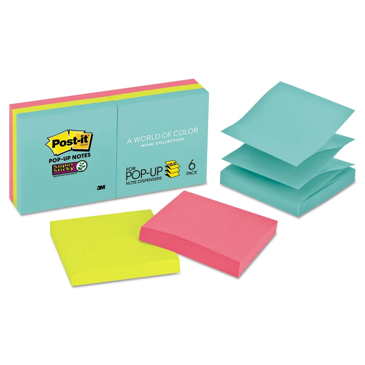 3M 3M Post-it Pop-up Super Sticky Notes Miami 90 sheets 6 pack — product photo