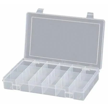 Clear polypropylene 18 compartment box with snap latches
