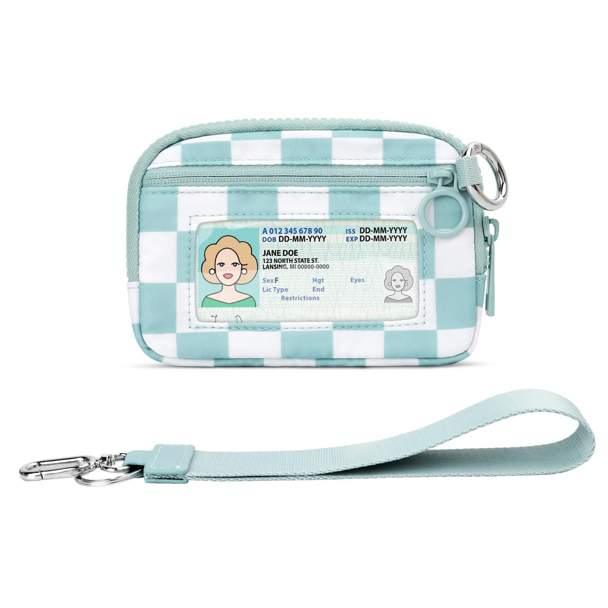  Veki Iris Keychain Wallet Ice Blue Checkered 5.5" L × 3.5" H × .8" W — product photo