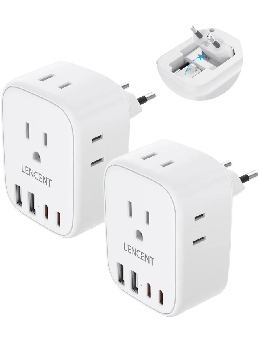  LENCENT PA050USEU Foldable US to Europe Type C Travel Adapter 2-Pack — product photo