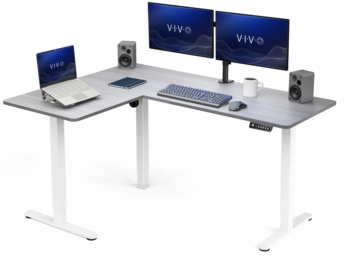 VIVO VIVO Gray/White Electric Corner Standing Desk 63" x 47 — product photo