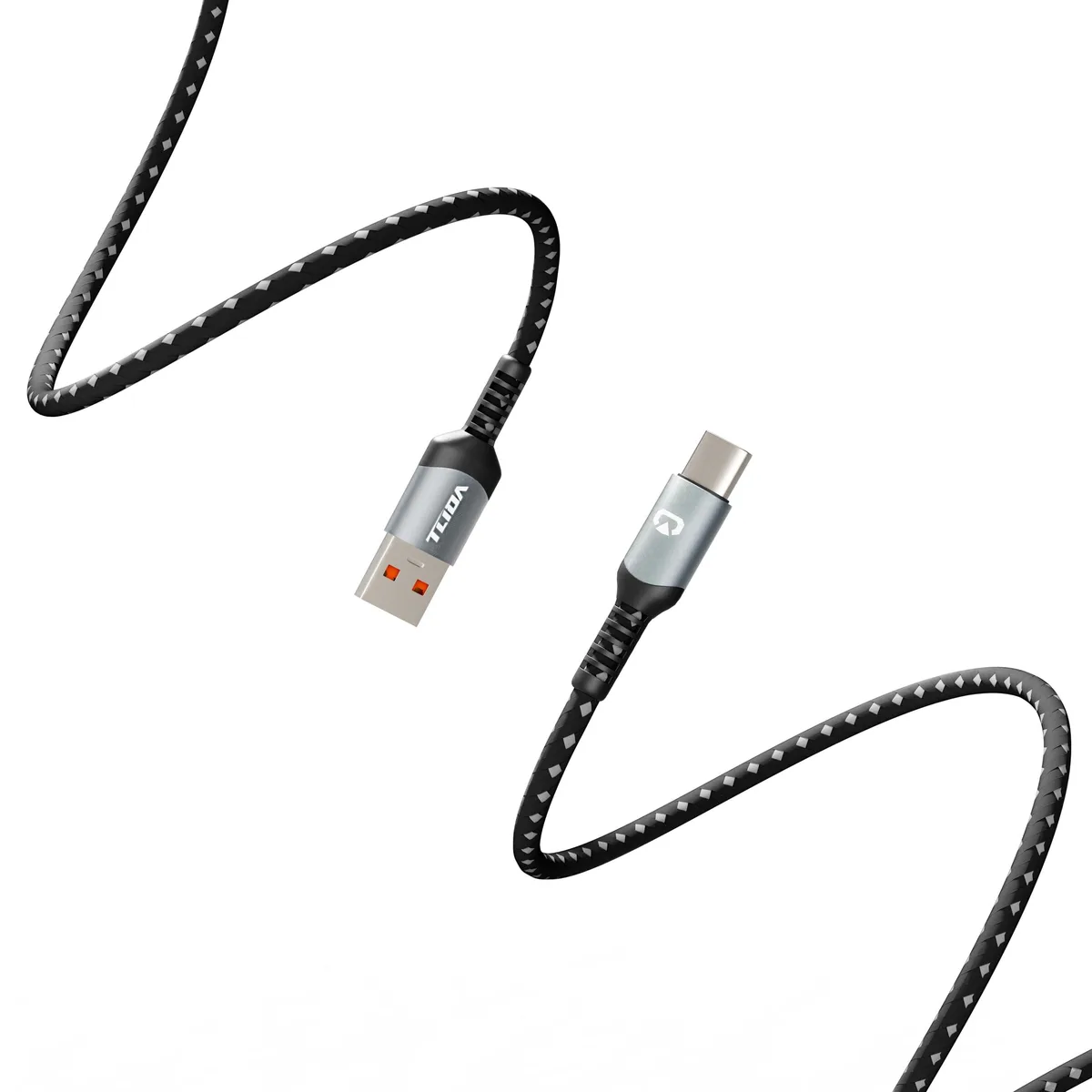 Black nylon braided USB-A to USB-C cable, 100 cm, alloy connectors