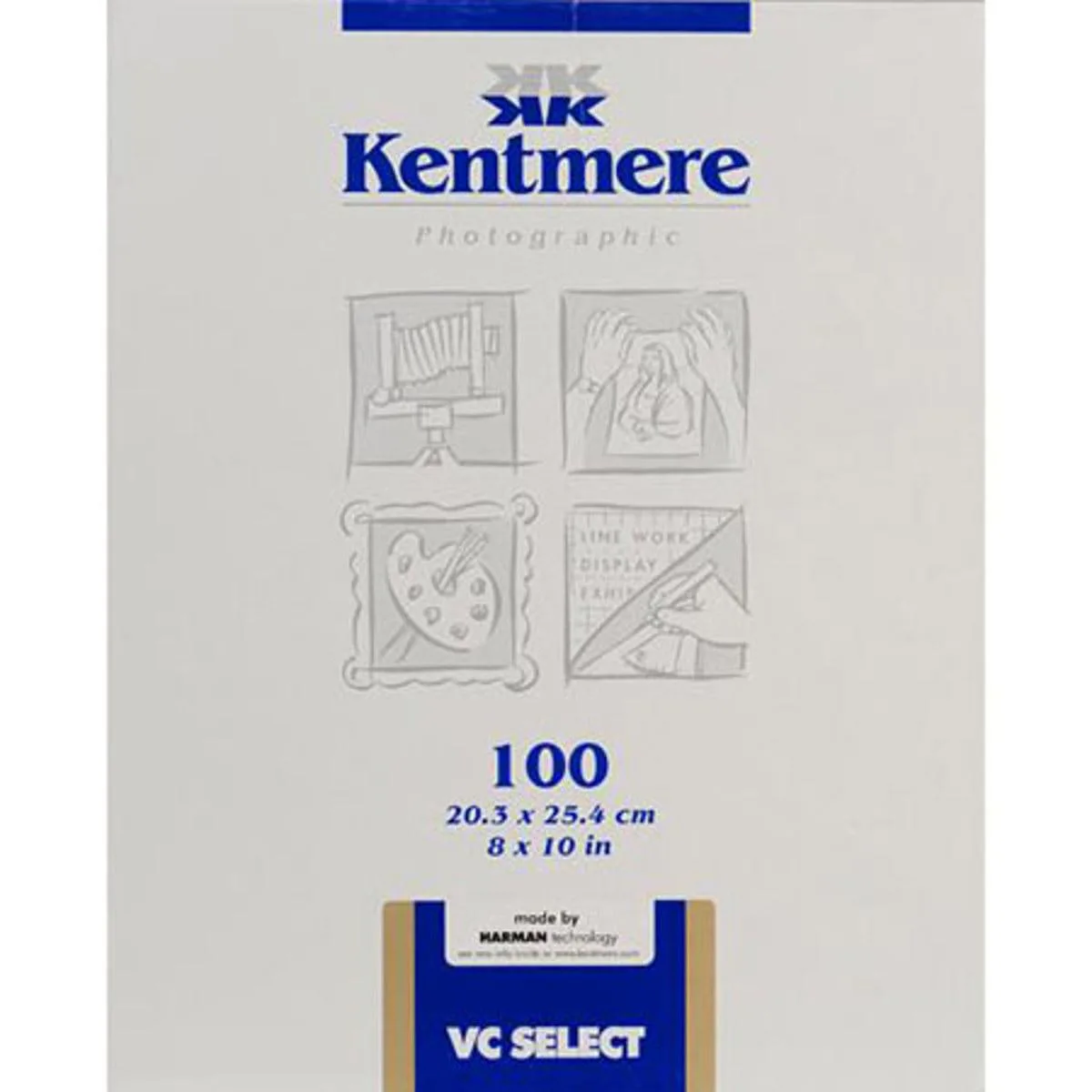 Box of Kentmere VC Select photographic paper, 100 sheets, 8x10 inches, fine lustre finish