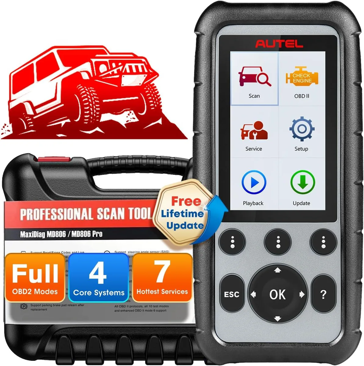 Handheld OBD2 scanner with colour screen and thick cable