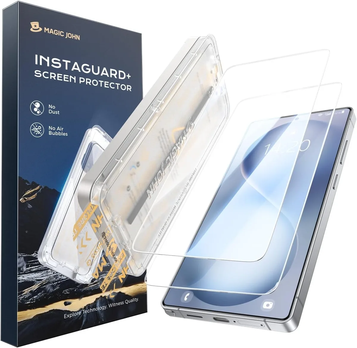 Two rectangular glass screen protectors with auto-alignment frame for Galaxy S26 Ultra