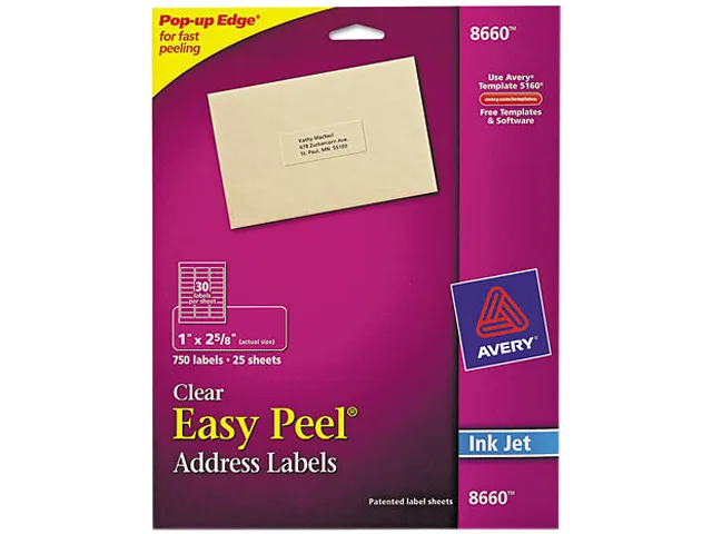 Avery Avery 8660 Matte Clear Inkjet Labels 1.00" x 2.63" 750 Labels — product photo