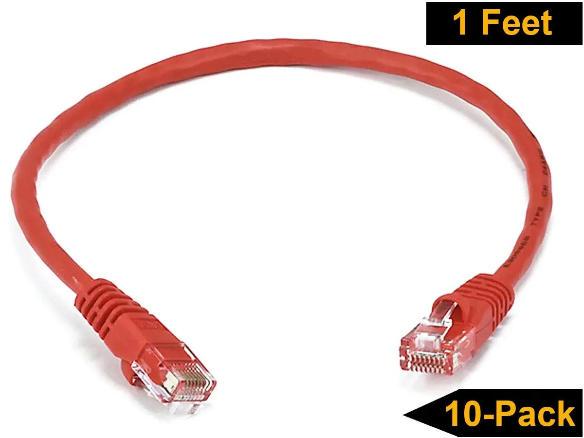 iMBAPrice iMBAPrice Cat5e Network Ethernet Patch Cable 10 Pack Red 1ft 24AWG 50u — product photo
