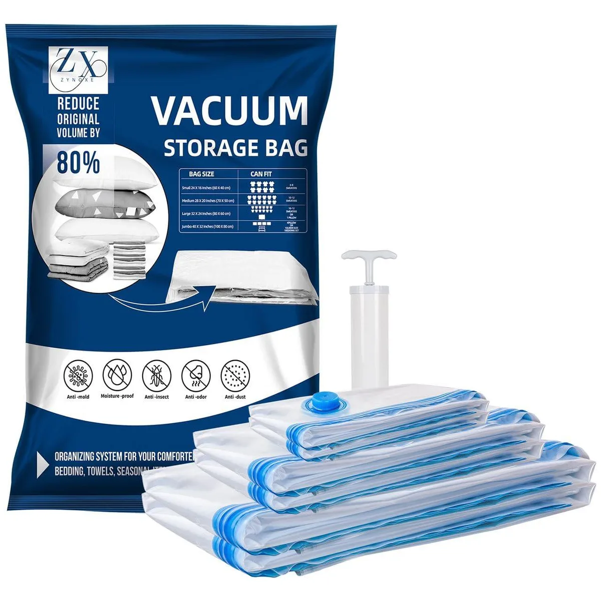 ZYNOXE 345 Vacuum Storage Bags 6-Piece Set — product photo