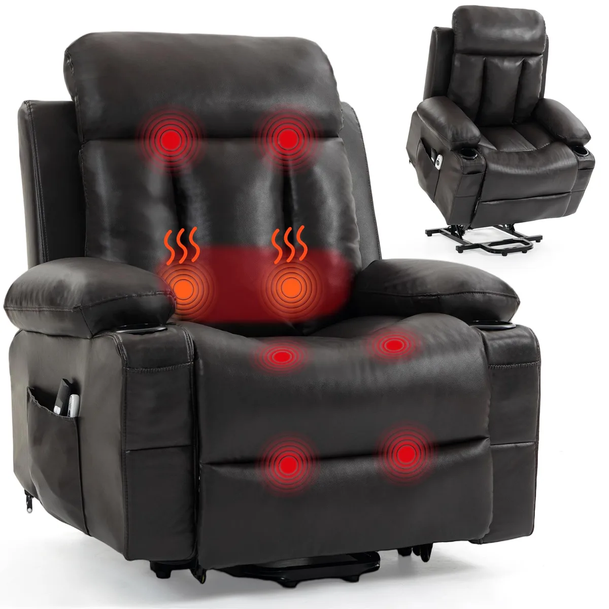 VANBOW VANBOW Power Lift Recliner, PU Leather, Massage & Heat, Brown — product photo