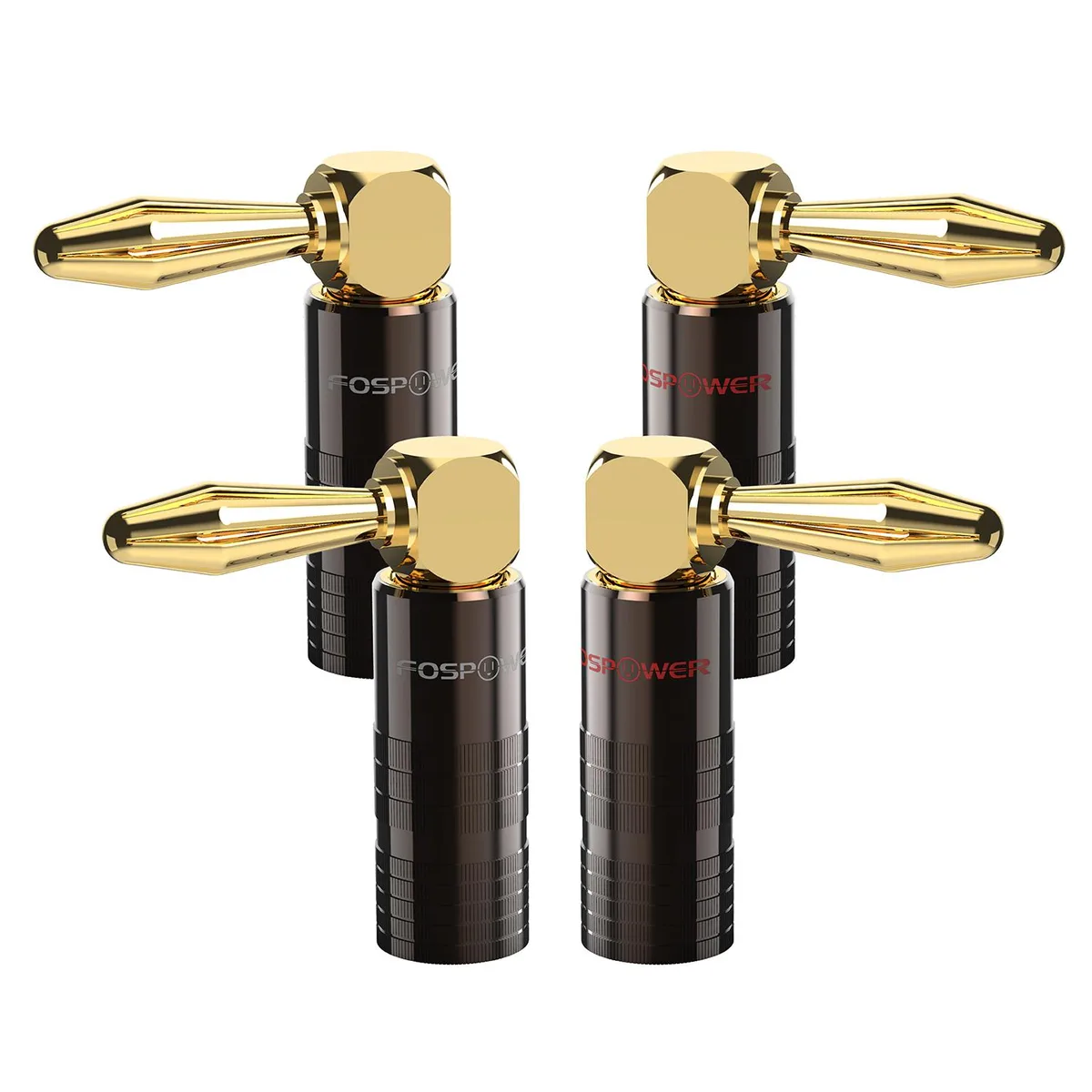 FosPower FosPower Right-Angled Banana Plugs 2 Pairs 4 pcs 12-18AWG 24k Gold — product photo