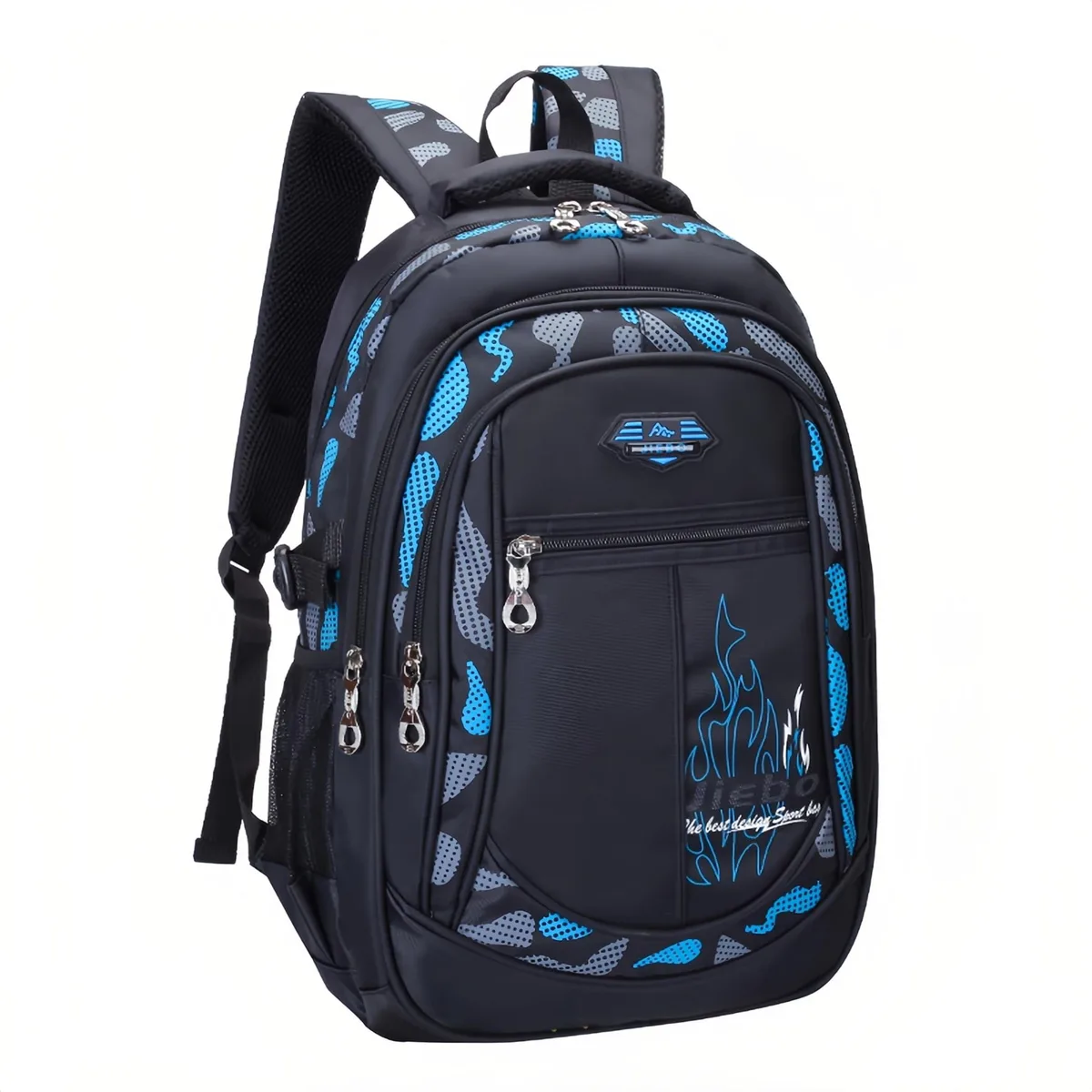 Camouflage nylon backpack with padded straps and top handle