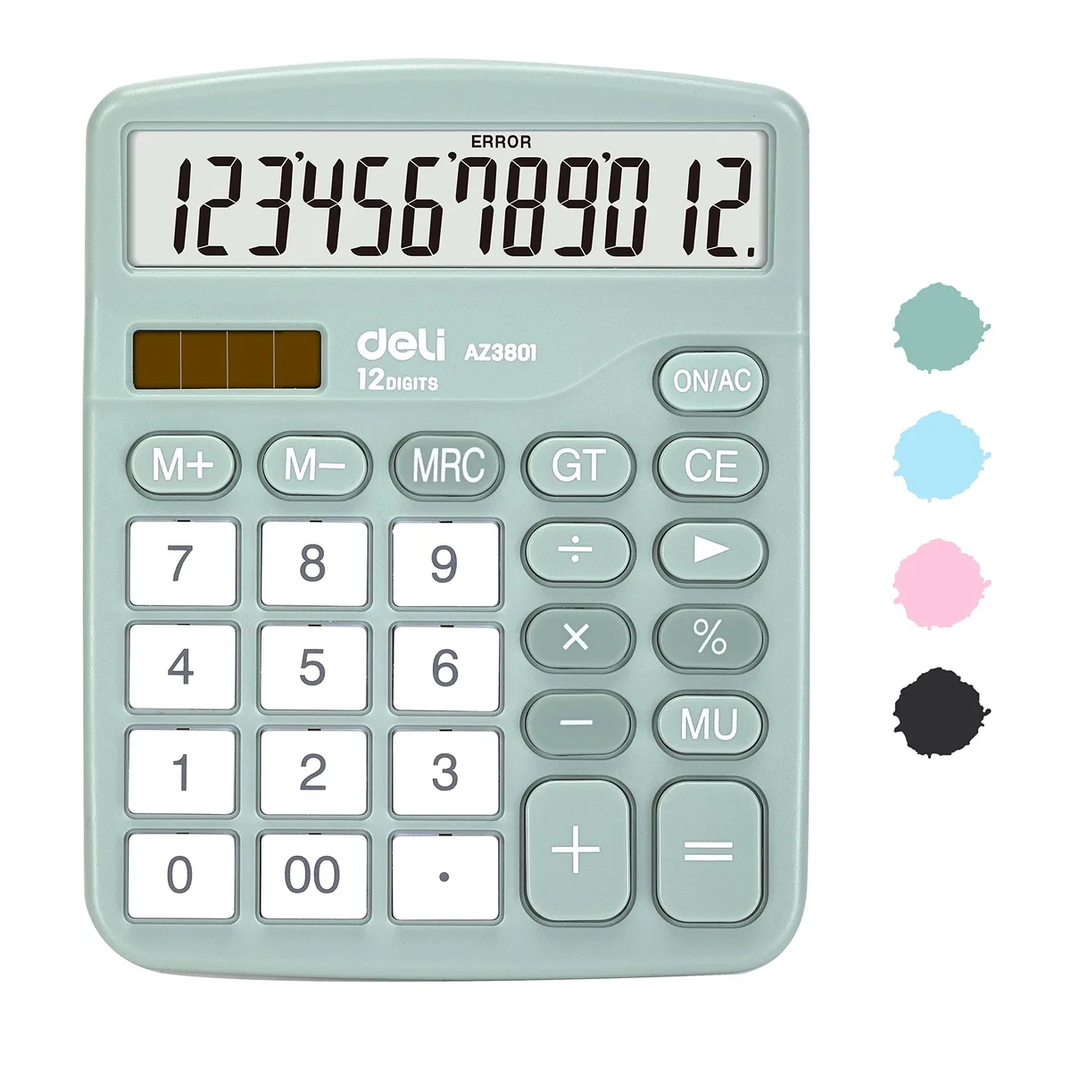  Deli 12-Digit Dual-Power Desktop Calculator, Green — product photo