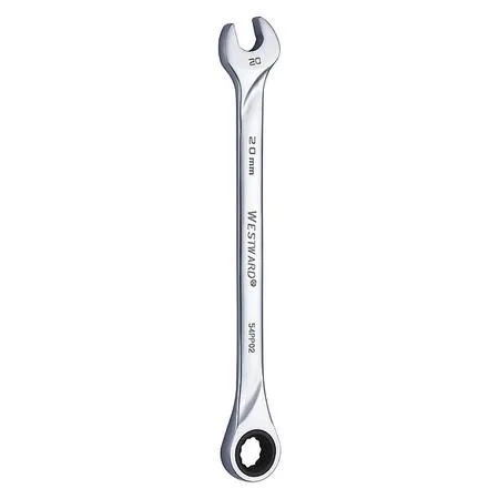 Long chrome combination wrench with 20 mm open and box ends