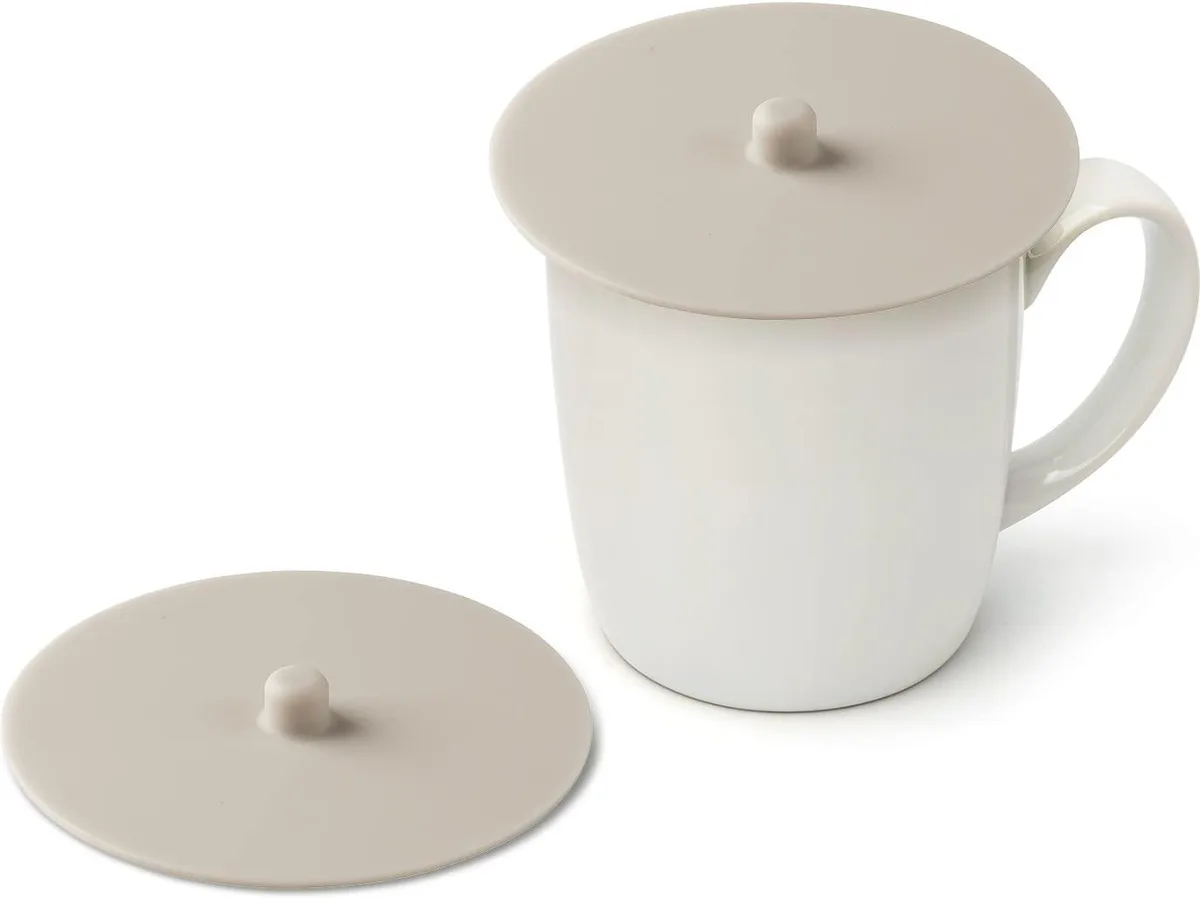 Two ivory silicone cup cover lids round flexible discs 4.3 inch diameter