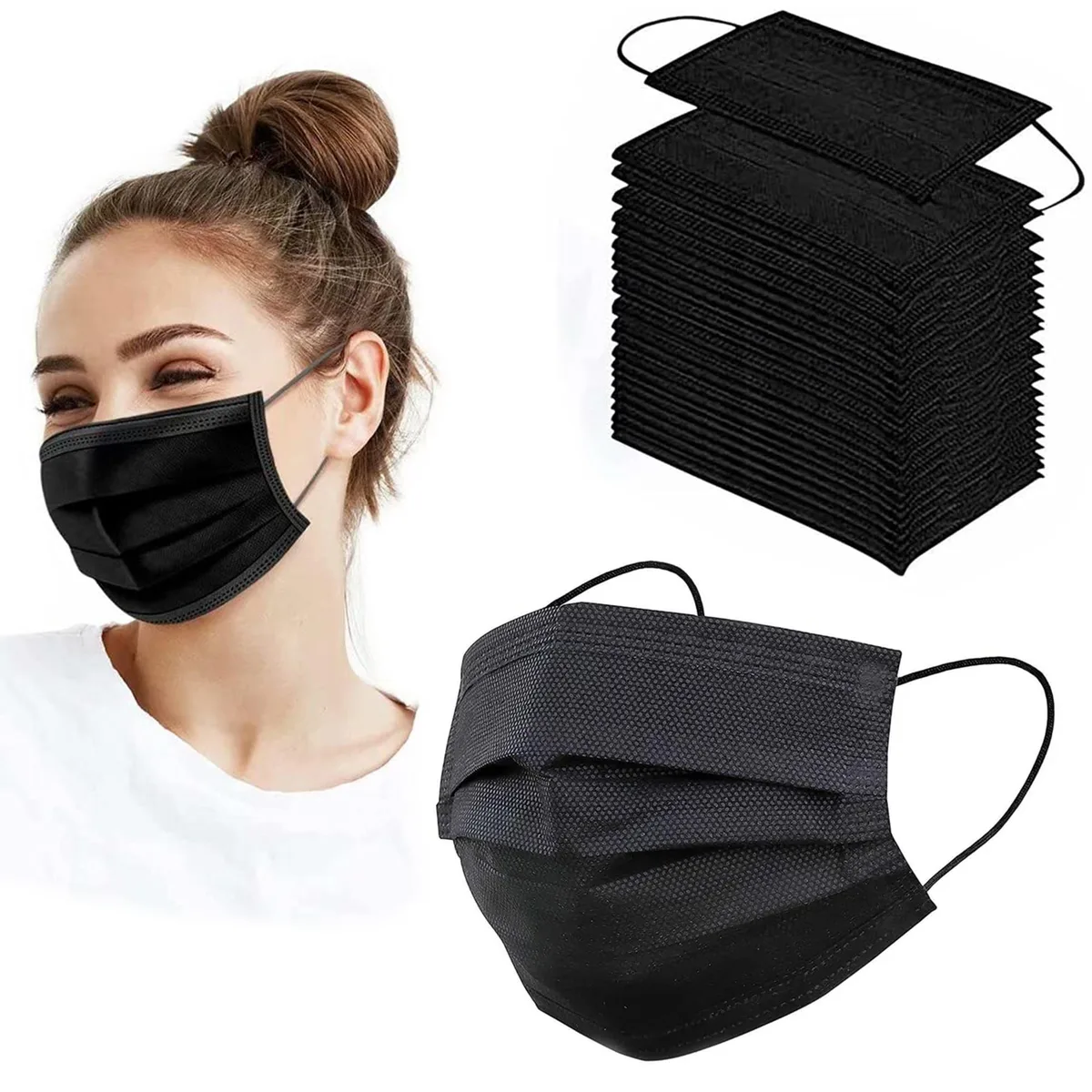 Altatac Altatac 3PLY-MASK-BLK 50-Pack Disposable Face Masks Black inventory supply — product photo