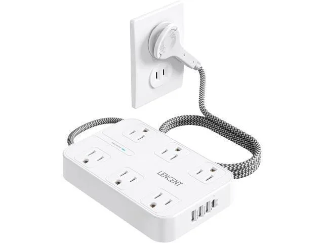 LORDWORLD LORDWORLD 2 Prong Power Strip 6 AC 4 USB 1 Type-C 6ft Braided Cord 0.36in Flat Plug 1.77in Spacing 105 Joules — product photo