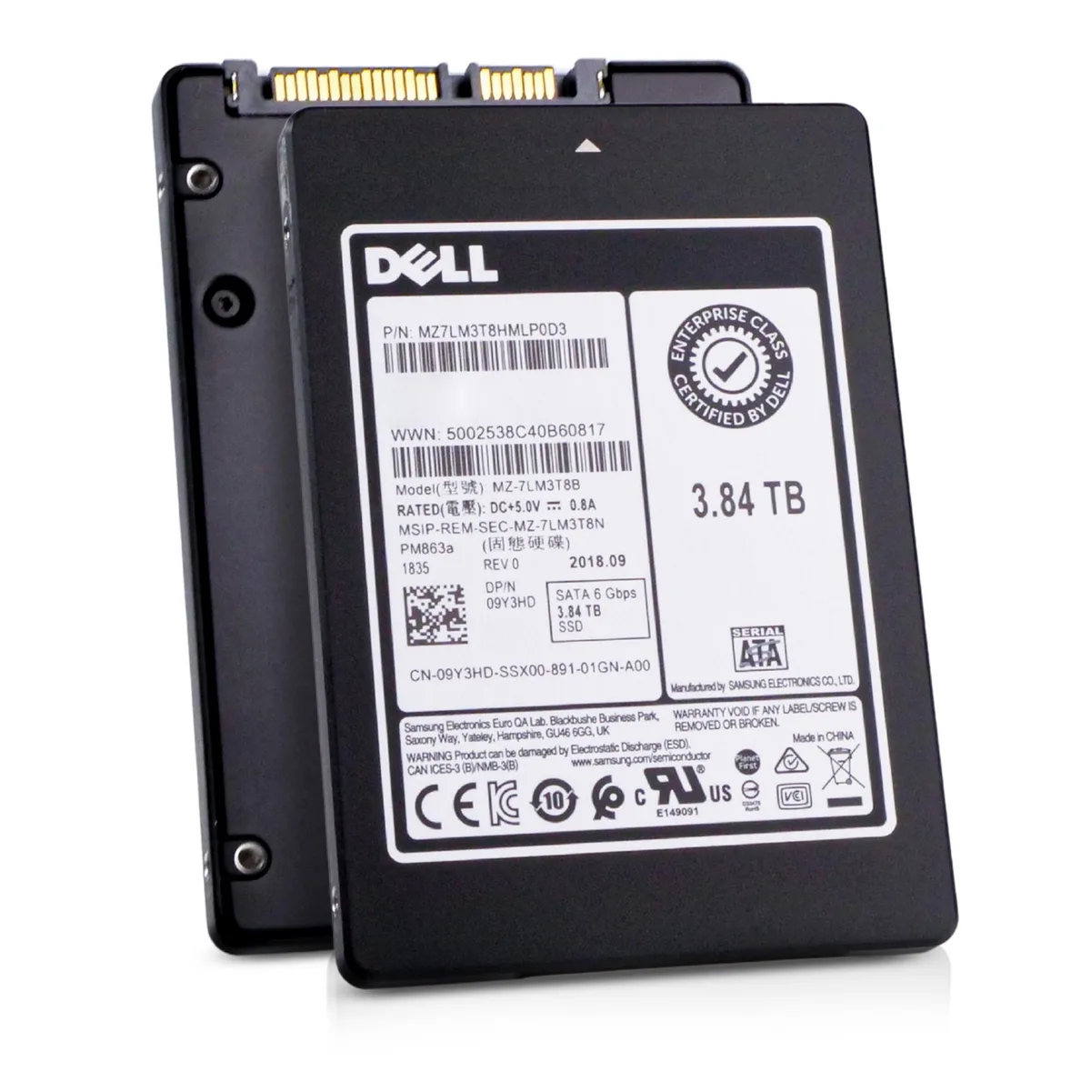 DELL DELL PM863a MZ7LM3T8HMLP0D3 3.84TB 1.3 DWPD SATA 2.5in enterprise SSD — product photo