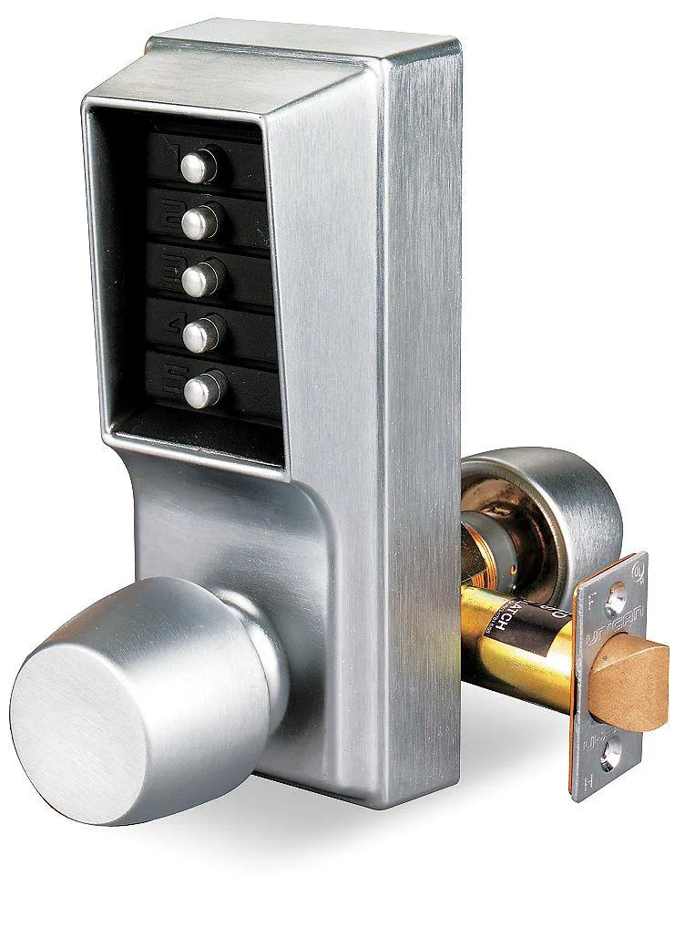 Satin chrome mechanical knob lockset with five push buttons