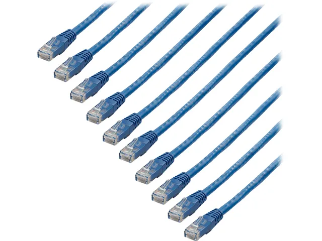 Ten blue Cat6 patch cables with moulded RJ45 connectors, six feet long