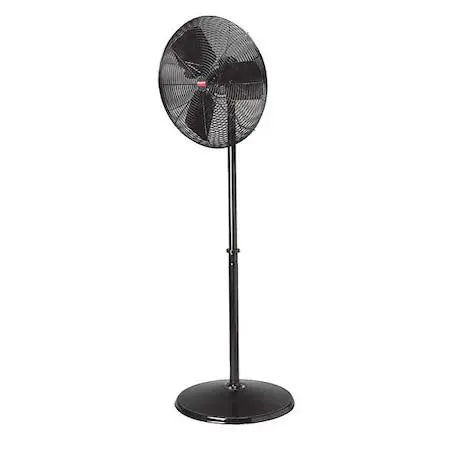 Large silver industrial pedestal fan on adjustable stand, 30 inch blades, steel construction
