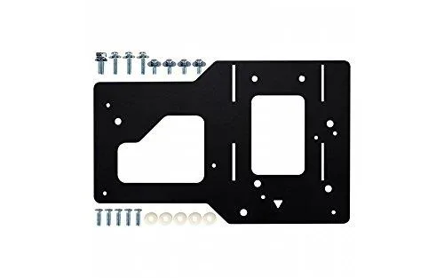 Black rectangular adapter plate with multiple mounting holes for projector installation