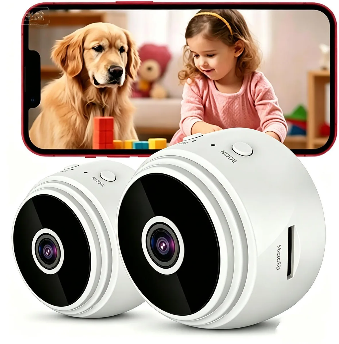 Two small matte-black cube cameras with magnetic bases shown side by side