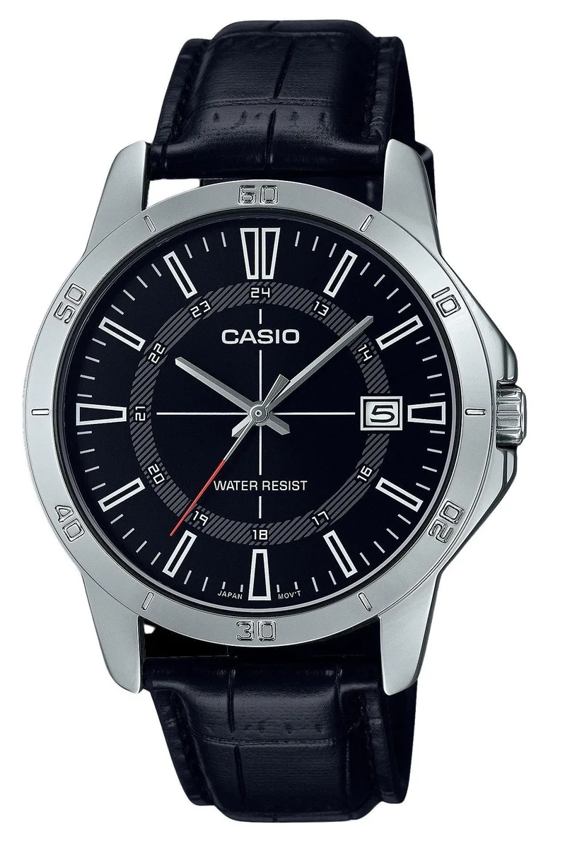 CASIO CASIO MTP-V004L-1C Men's Analog Watch Black Dial Leather Strap 41.50 mm — product photo