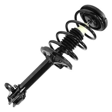 Silver metal rear right strut assembly with coiled spring and top mount visible