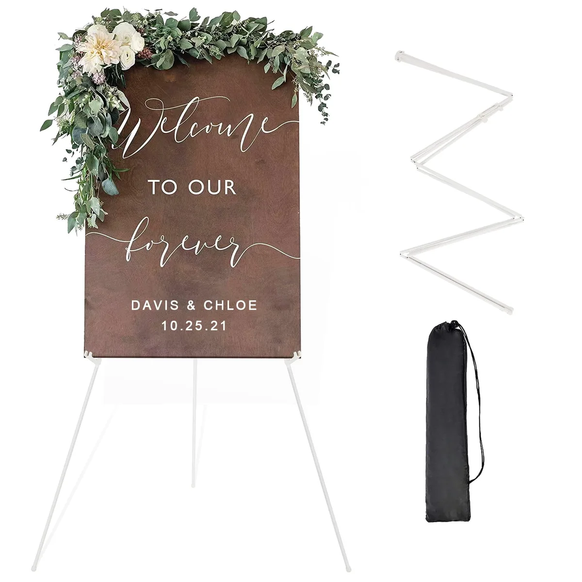 White metal A-frame easel, folded to 15 inches, iron finish