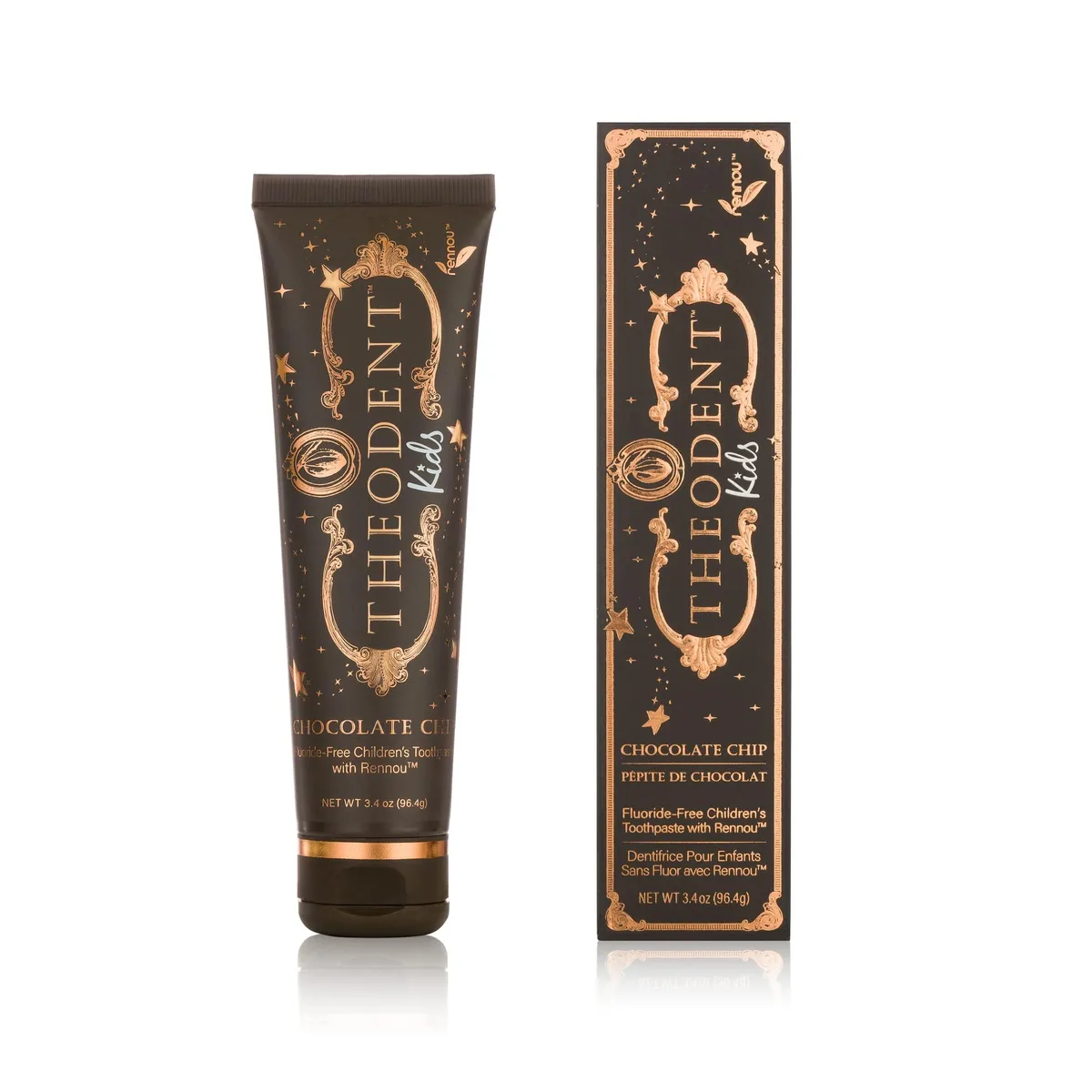 White tube with chocolate-themed graphics, 8.0 by 2.0 inches, 3.4 ounces