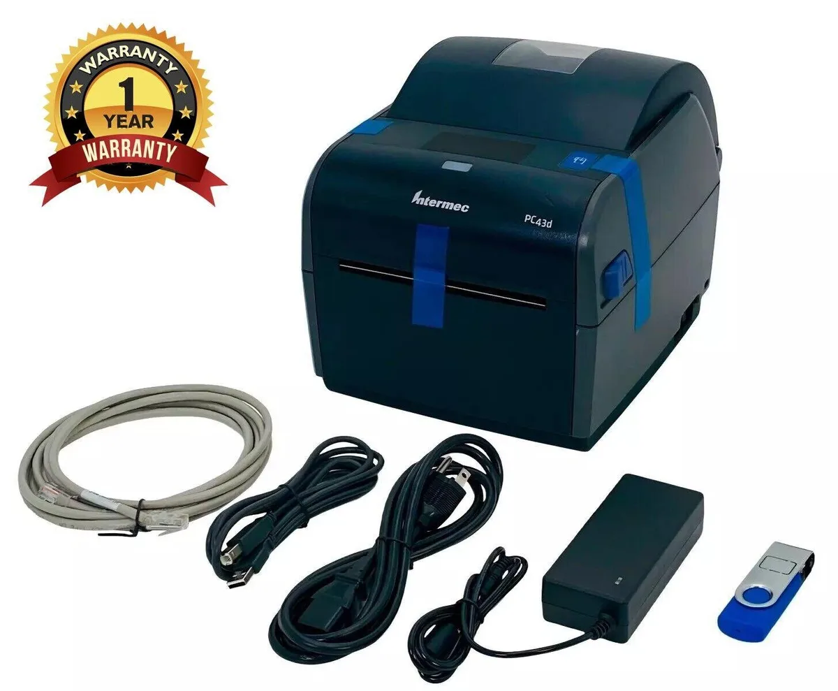 Compact white desktop label printer with control panel and media cover