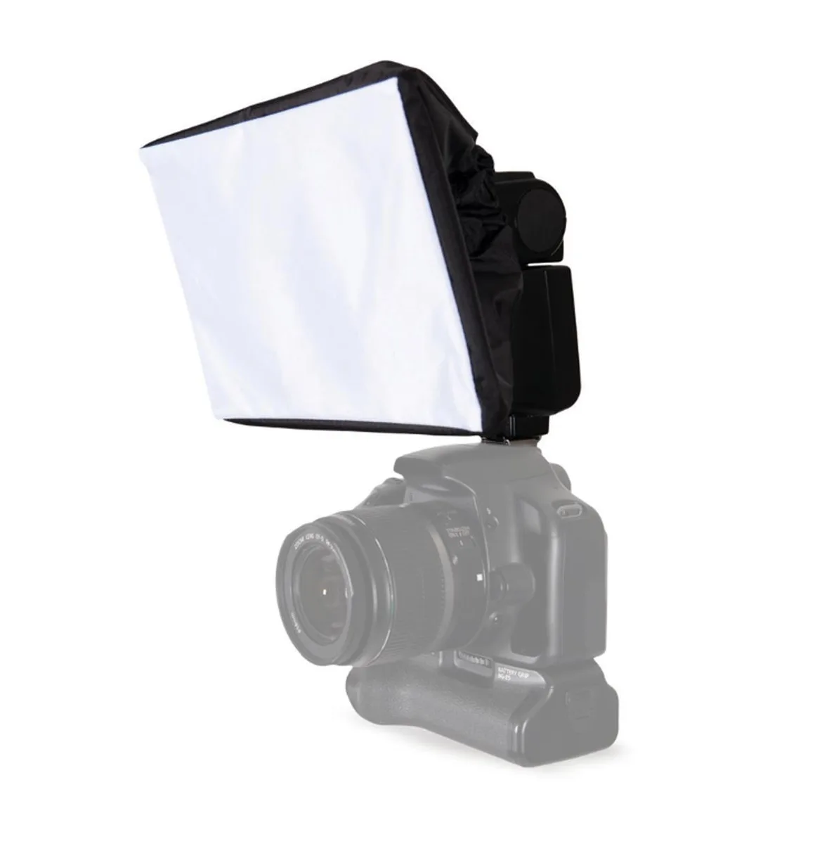 Square silver softbox on umbrella frame with white front diffuser